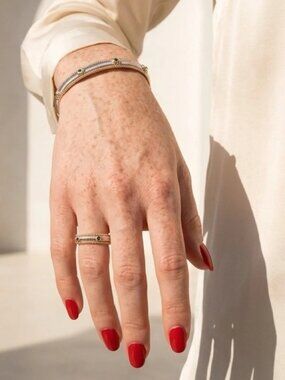 Two-Tone Gold & Silver Emerald Accent Cuff Bracelet and Ring Set